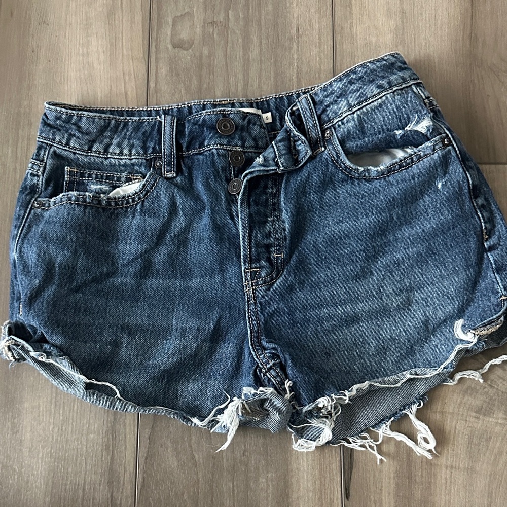 Women's Distressed High-Rise Denim Shorts - Blue